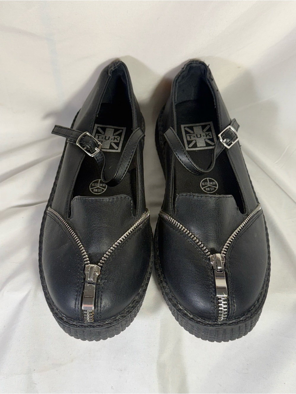 T.U.K Black Low Mary Jane size 8 Viva Platform Loafers Silver Zipper Accent